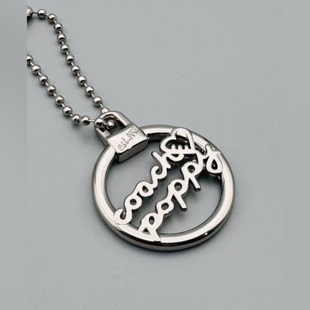 Coach Vintage Poppy Heart Script Bag Charm Necklace Pendant Silver Plated